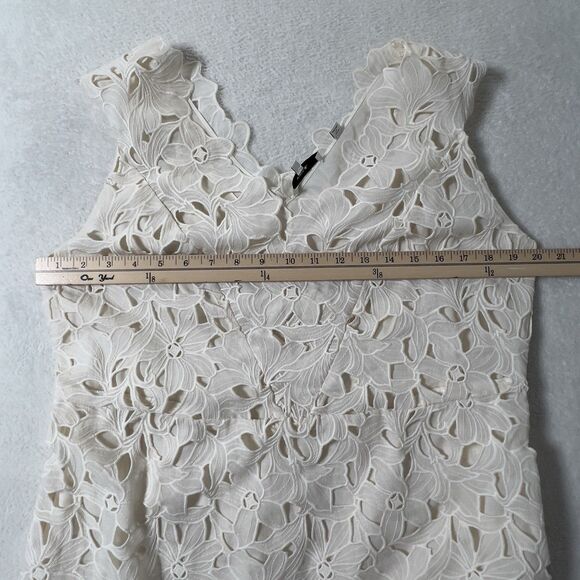 Vince Nouveau Cotton Lace Midi Dress Sz 12 Cream V-Neck Sleeveless - Picture 14 of 16